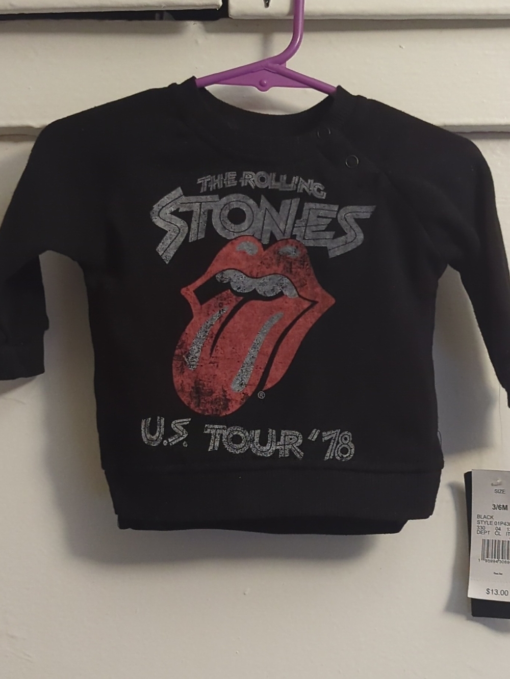 the Rolling Stones Black Kids Sweatshirt with Red Tongue Graphic